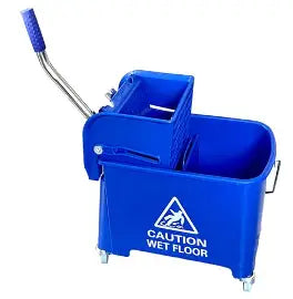 Chariot de lavage bleu avec presse à plat